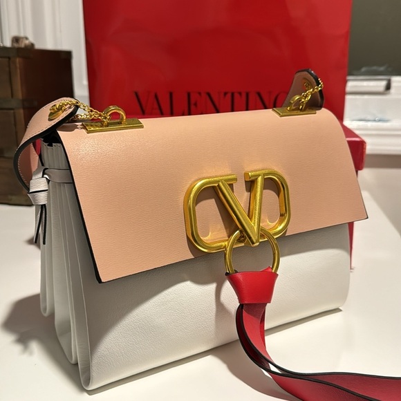 Valentino Handbags - NWT Valentino Leather Shoulder Bag with Red Detail and Gold Hardware